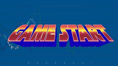 animation of game start in blue space with financial graphs