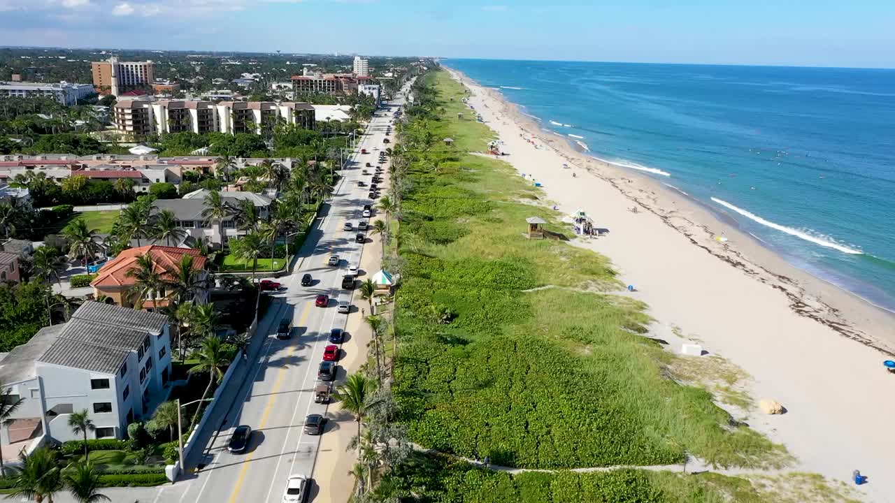 Delray Beach A1A Beautiful Day Aerial Drone 60fps