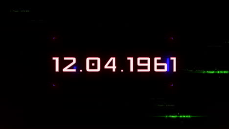 12.04.1961 with HUD elements on computer screen with glitch effect
