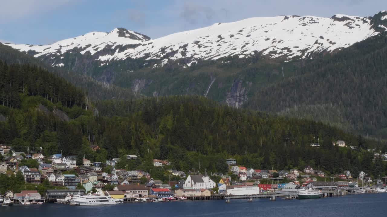 Ketchikan, Alaska seen from Tongass Narrows in a sunny summer day.