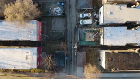 top down view of street alley in poor chicago south side neighborhood