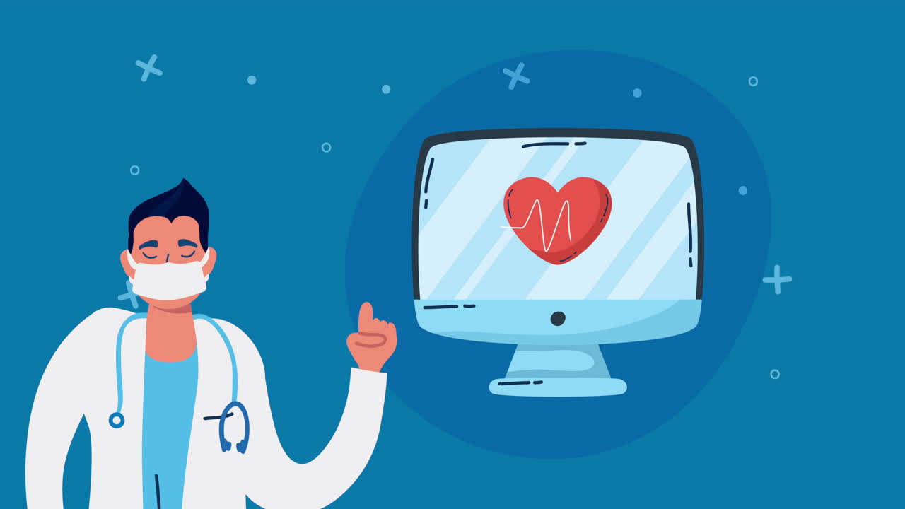의사 는 컴퓨터 스크린 에서 심장 박동 을 검토 하고 있다