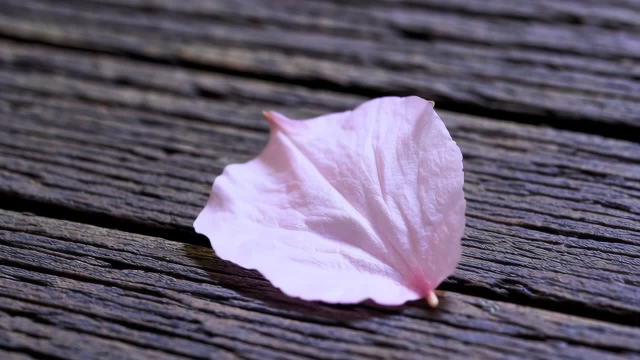 Pink Flower Petal on Dark Wooden Surface