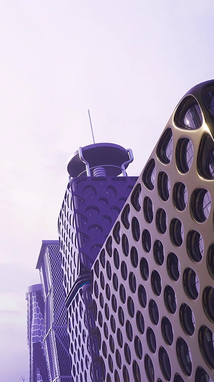 Edifício com design único sob céu nublado em área urbana durante o dia.