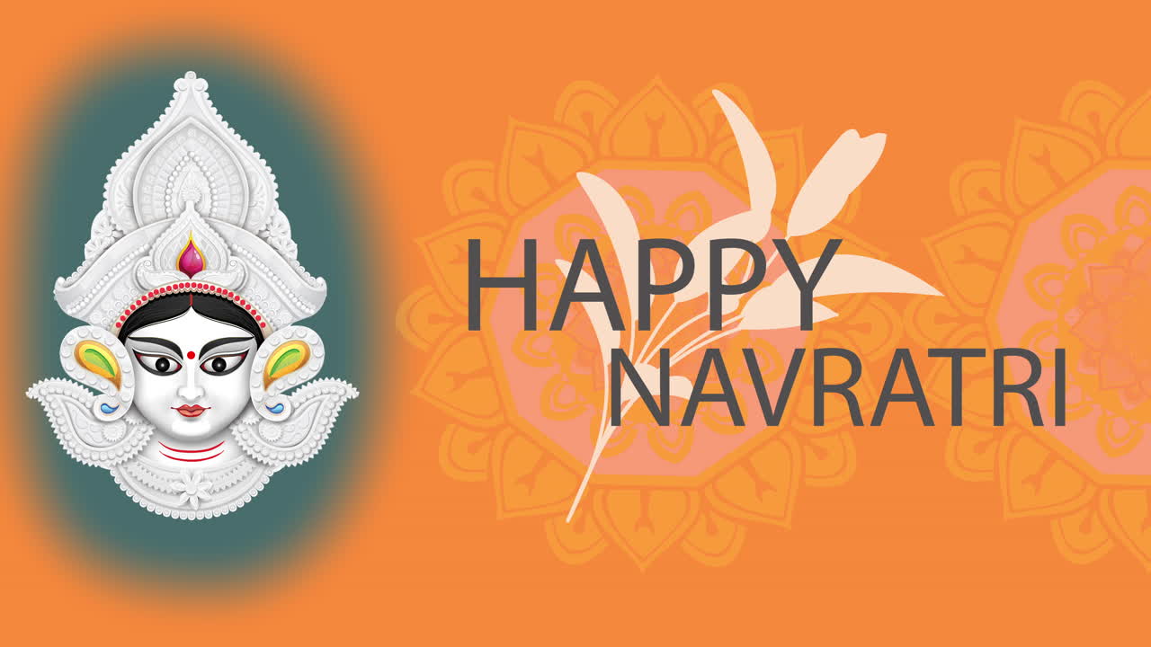 happy navratri orange y godess animación khalidoscopio