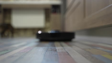 robot vacuum cleaner cleans the floor close up