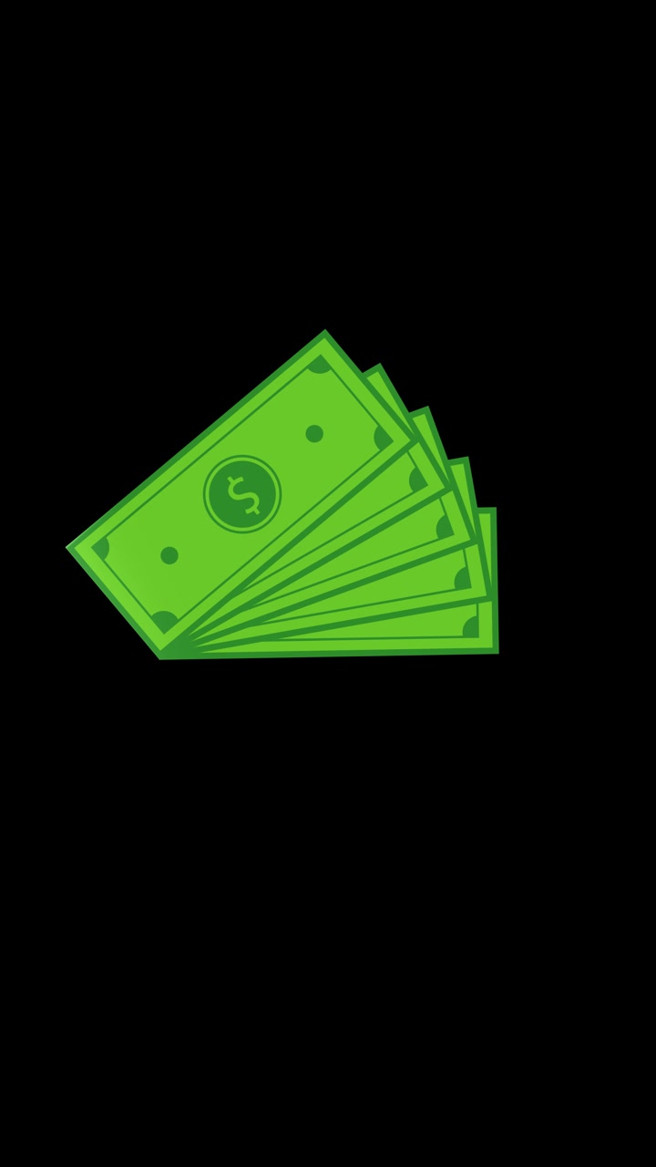 Green cash stack icon shows simple money payment profit finance in motion style business videos