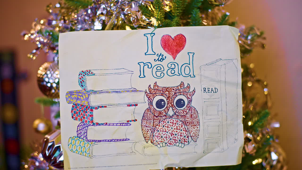 I love to read: Kids' Playful Decorations on a Colorful Tree Macro