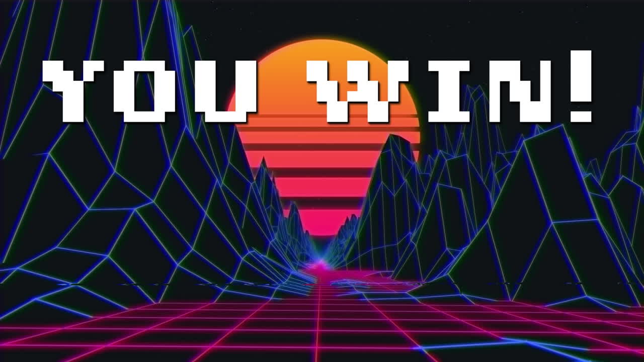 오렌지색 태양과 함께 이동 그리드 계곡에서  ⁇  픽셀 텍스트의 애니메이션