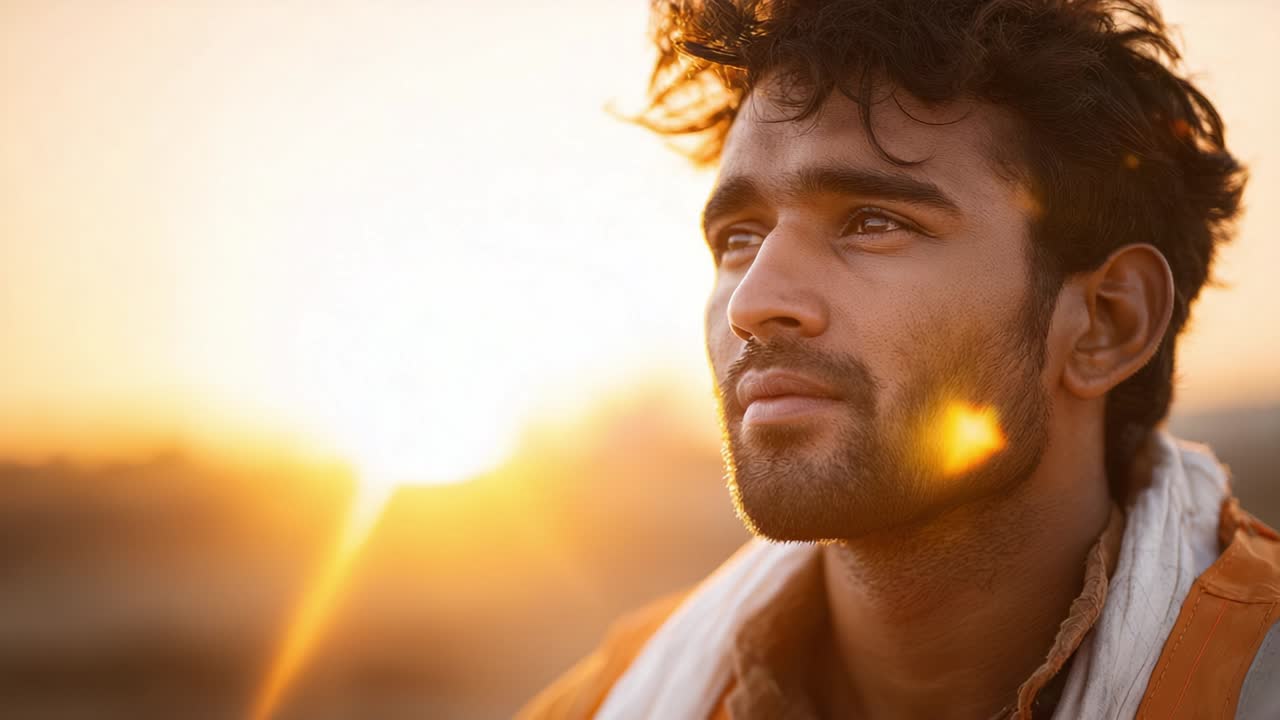 Un uomo che guarda il tramonto