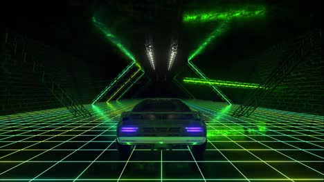 túnel de coches retro futurista con luces de neón