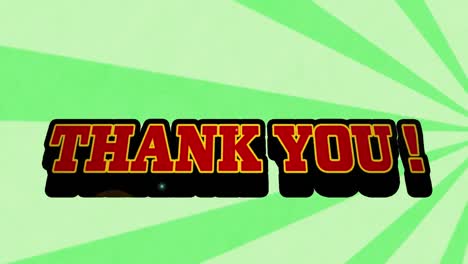 animation of thank you text over green stripes patterned background