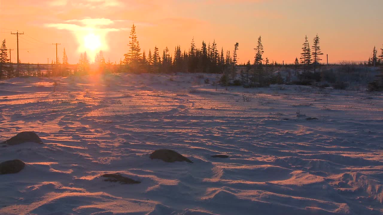 amanecer sobre la tundra congelada en el ártico