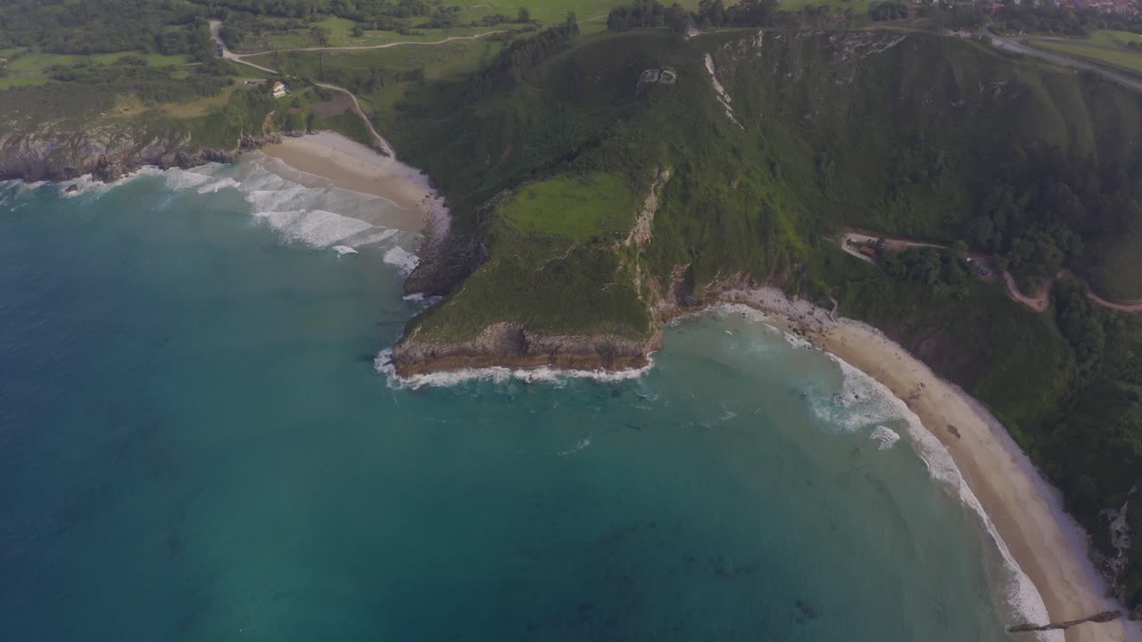 Asturias Coastline Ballota Beach Aerial Drone View In North Of Spain