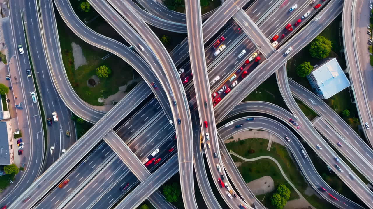 Aerial View of a Complex Highway Interchange with Busy Traffic