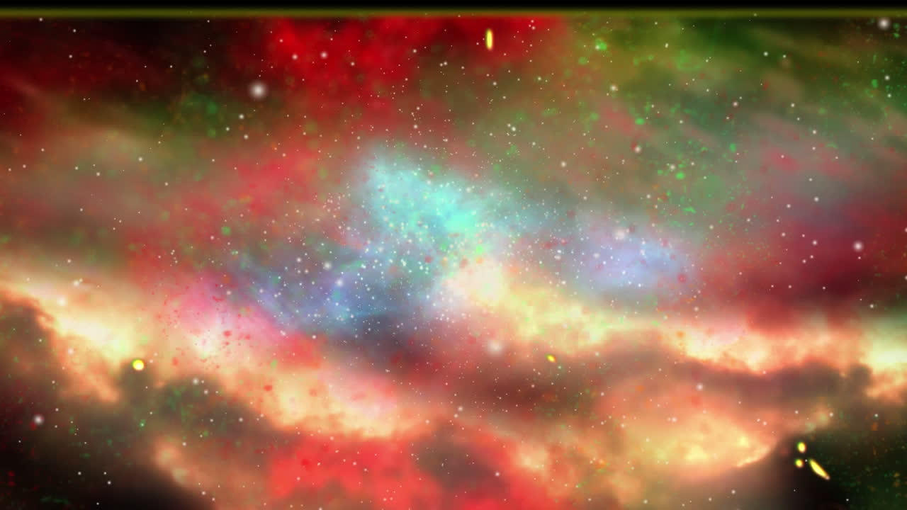 Animation of glowing stars over vibrant coloured clouds