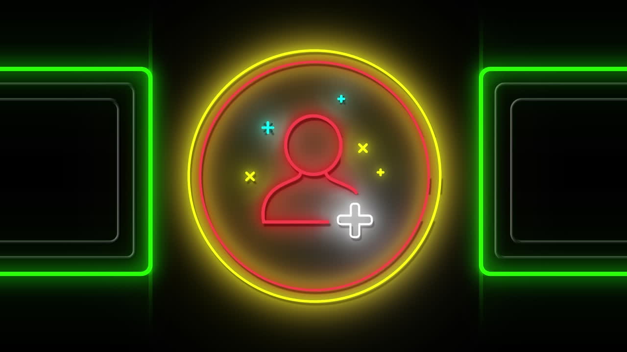 animación del icono de persona digital de neón rojo parpadeante en un círculo brillante