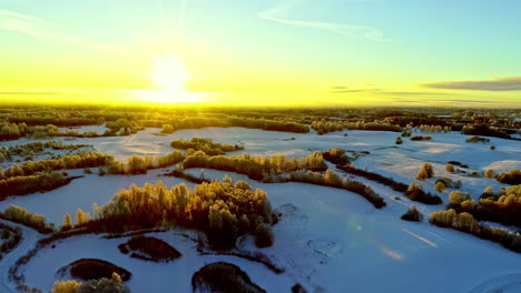 scenic golden sunlight illuminates at winter countryside