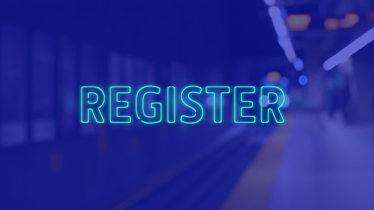 animación del texto del registro sobre el subsuelo sobre fondo azul