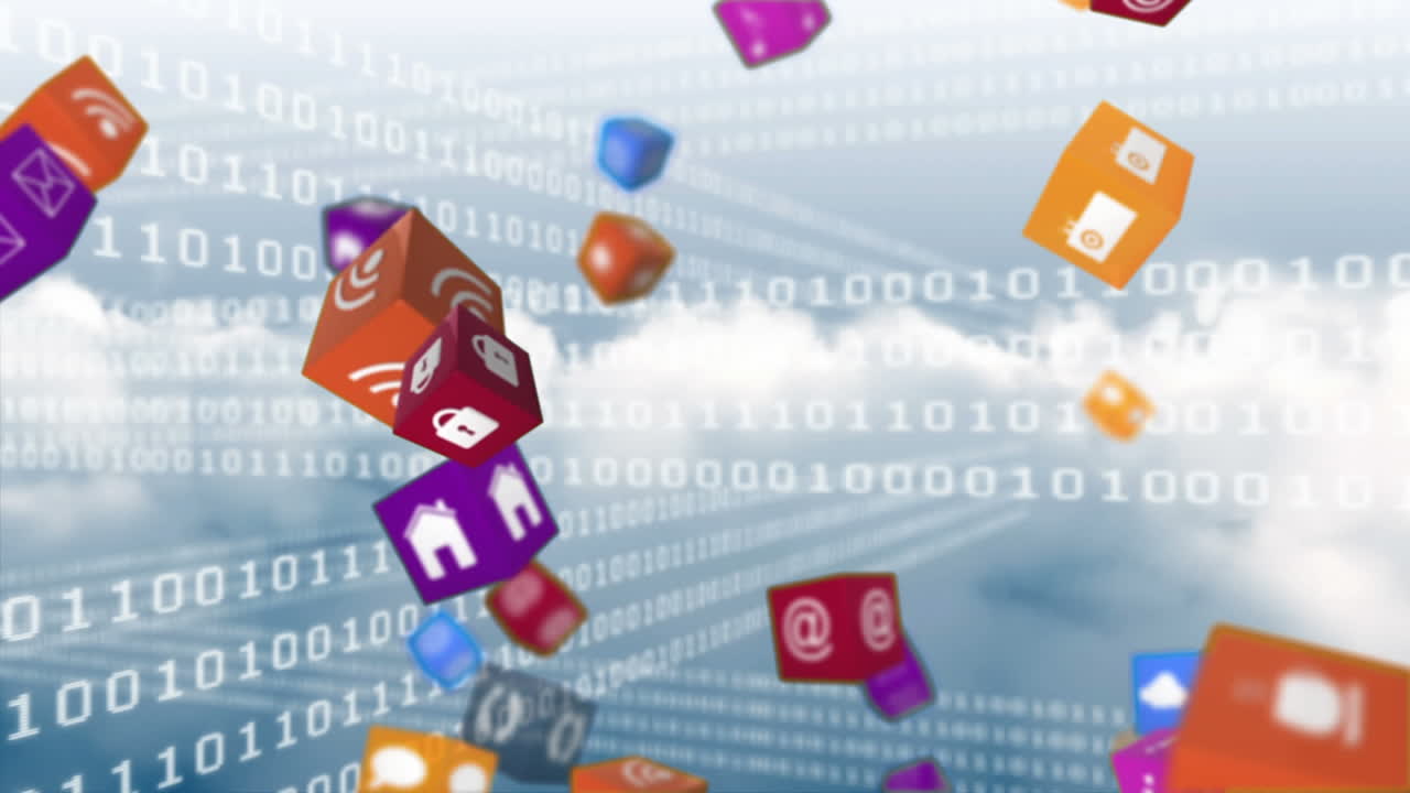 símbolos de internet cayendo del cielo