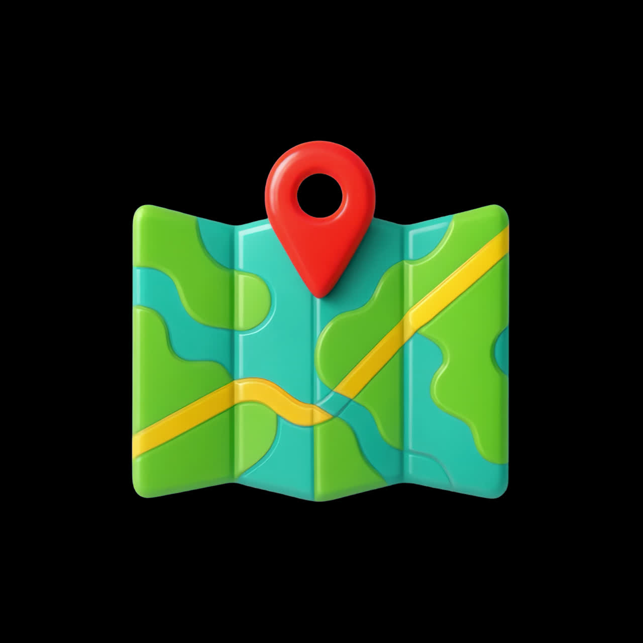 Colorful 3D map icon animation isolated asset, transparent 4K video, alpha channel, ProRes 4444
