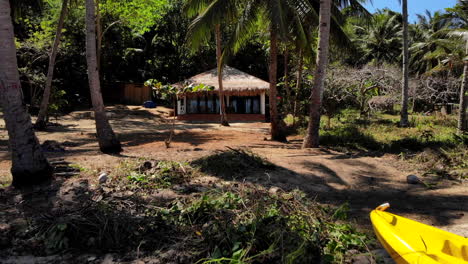 Flyover-White-Sand-Beach-to-Secluded-Island-Hut