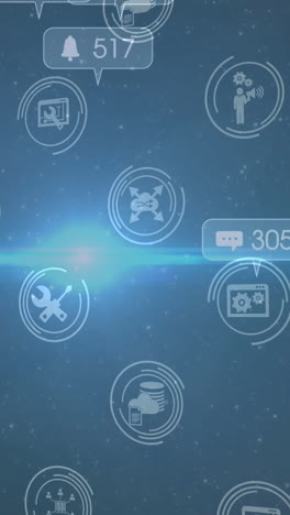 animación de iconos y números de redes sociales sobre fondo azul