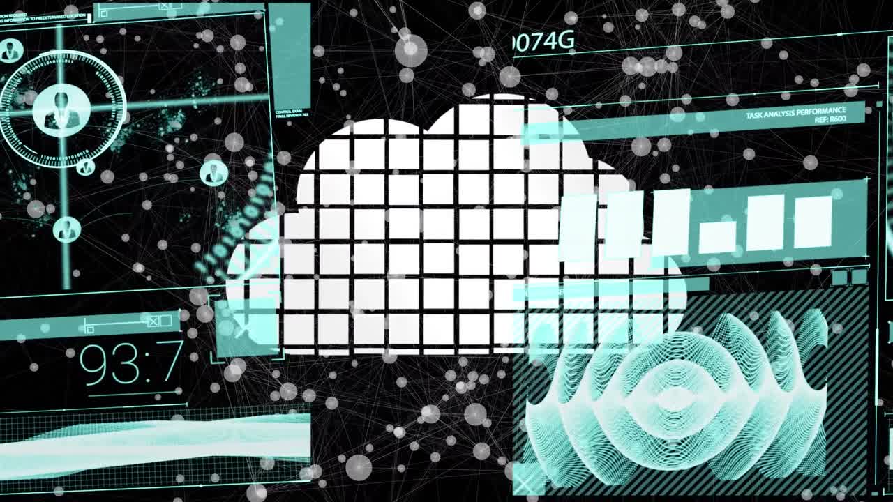 데이터 처리 및 검은 바탕에 구름의 애니메이션