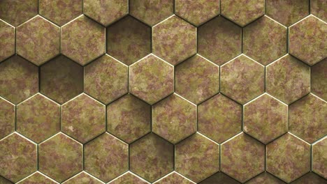 3d animation loop rust metal hexagon tiled wall as geometric background