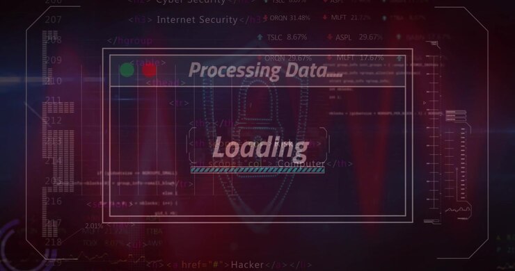 Animation af databehandling over sort baggrund