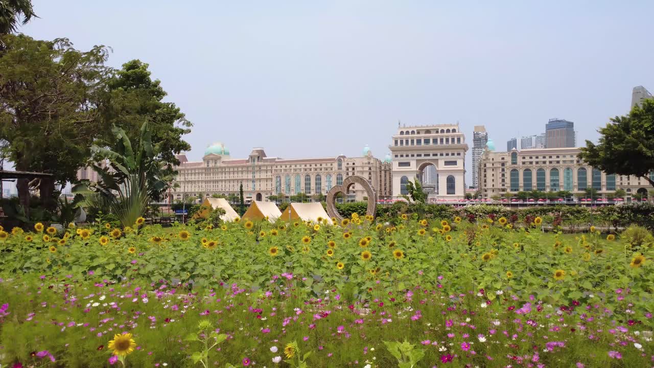 Colourful meadow, wildflowers blossoming, artistic architectural scene