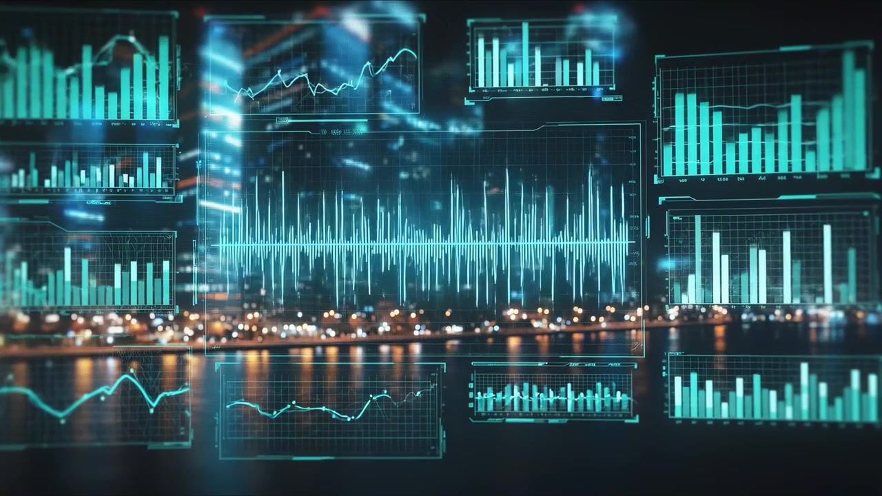 Animated Digital Interface Displaying Financial Data and Charts