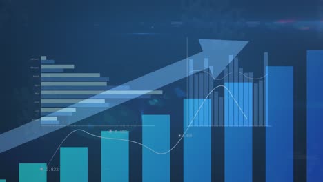 Animation-Verschiedener-Diagramme-Und-Pfeile-Auf-Blauem-Hintergrund