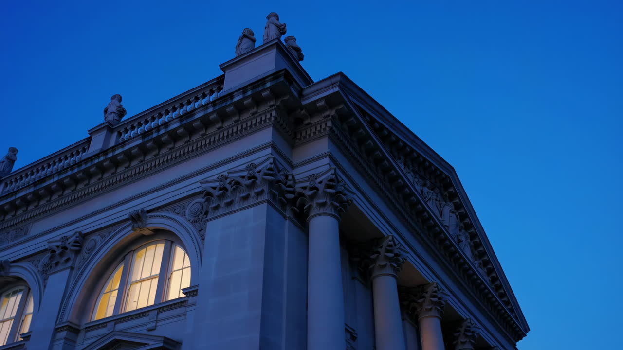 Ornate Classical Building Illuminated at Dusk
