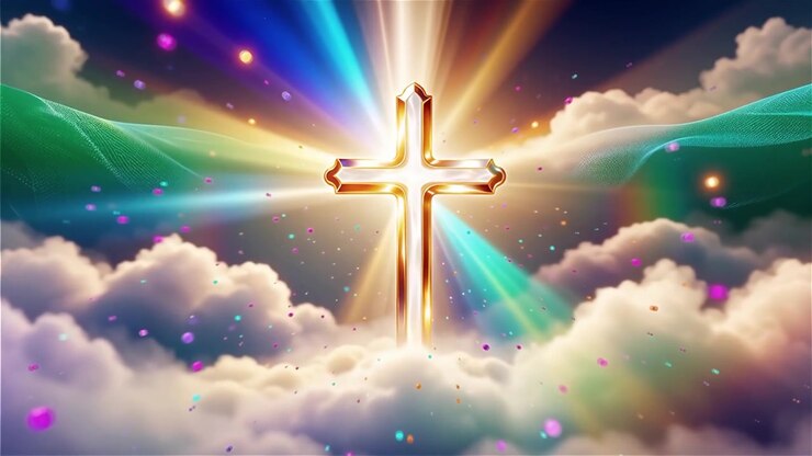 Croce Cristiana Luce Celestiale Sfondo per il Culto.