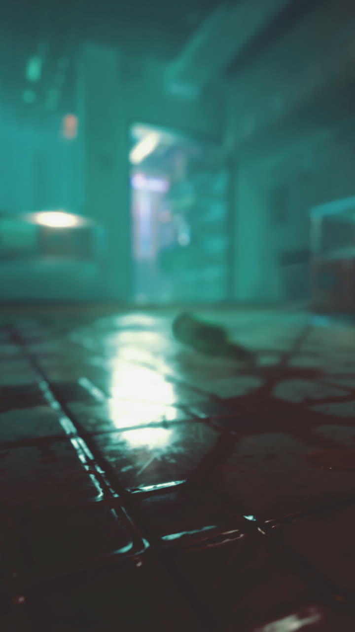 Shadows and reflections in an abandoned urban space during nighttime