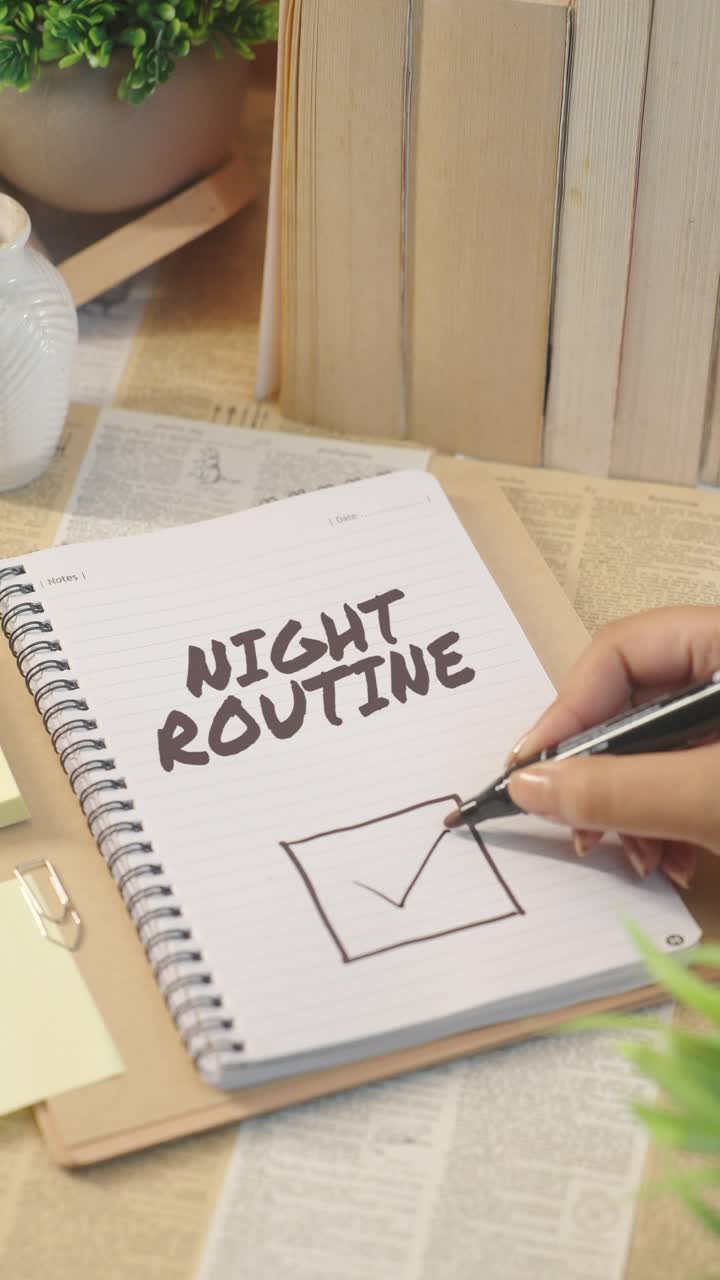 VERTICAL VIDEO OF TICKING OFF NIGHT ROUTINE FROM CHECKLIST