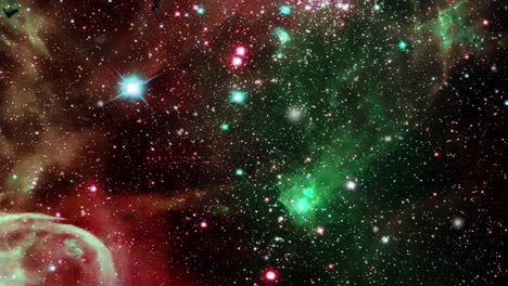 moving clouds of nebula hover over the star-studded universe