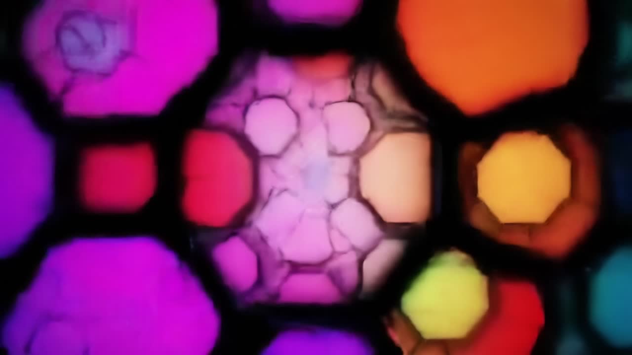 Vibrant Kaleidoscope Patterns Transitioning Through Colorful Geometric Shapes in Abstract Animation, Showcasing a Captivating Display of Light and Visual Harmony