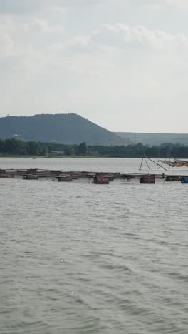 Lake with fish farm