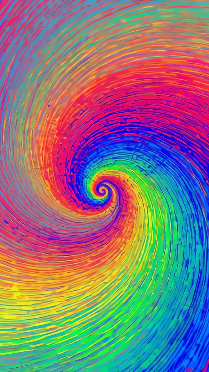 Vertical video: Starting slowly rotating abstract colorful spiral vortex on screen, creating swirl