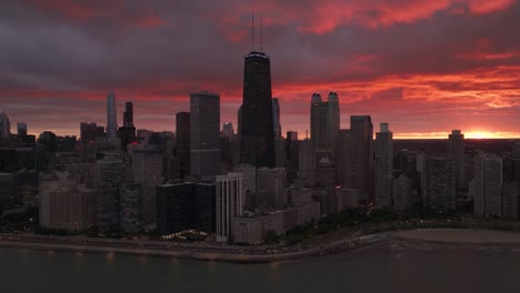Chicago-colorful-sunset-aerial-panning-footage