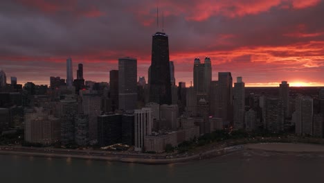 Imágenes-De-Panorámica-Aérea-Del-Atardecer-Colorido-De-Chicago