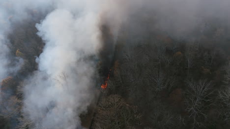 aerial footage rotating around the chattanooga incline railroad on lookout mountain that is on fire and burning.