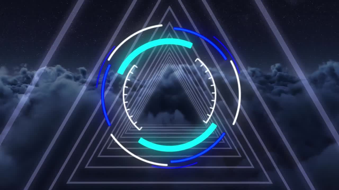 삼각형과 구름 위의 비디오 처리 서클