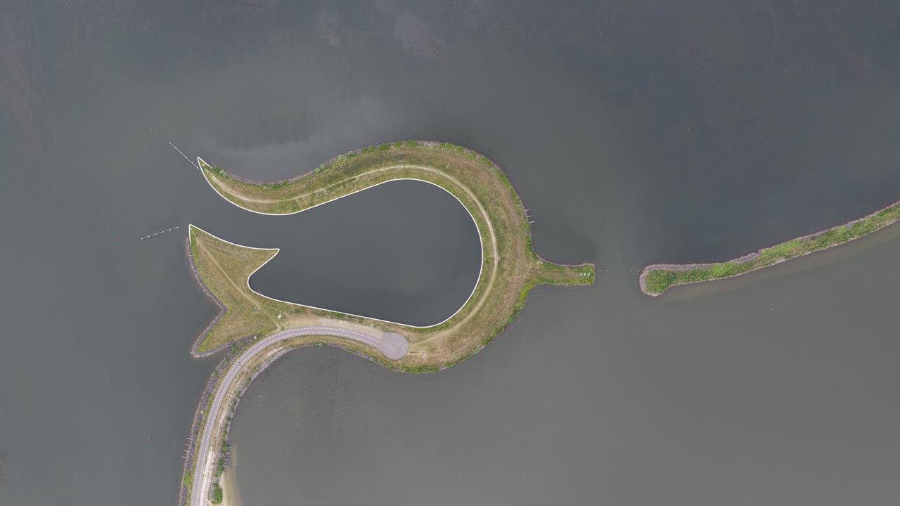 Recreational island in the shape of a tulip, flower, landscape architecture. Zeewolde, Flevoland, The Netherlands.