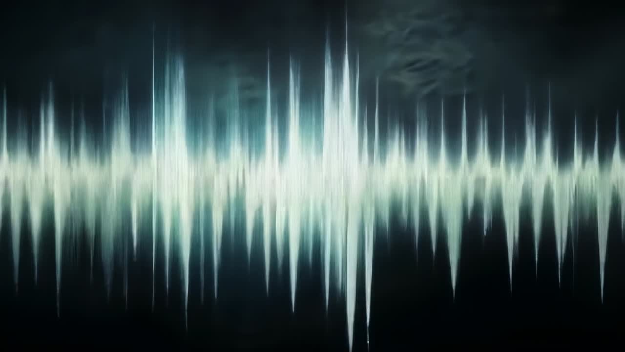 Opening animation revealing audio waveform pulsing across dark backdrop, creating equalizer bars