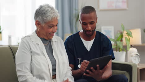 doctor and patient discussing medical information on tablet