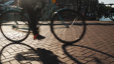 bicycles and pedestrians amsterdam narrow bridge