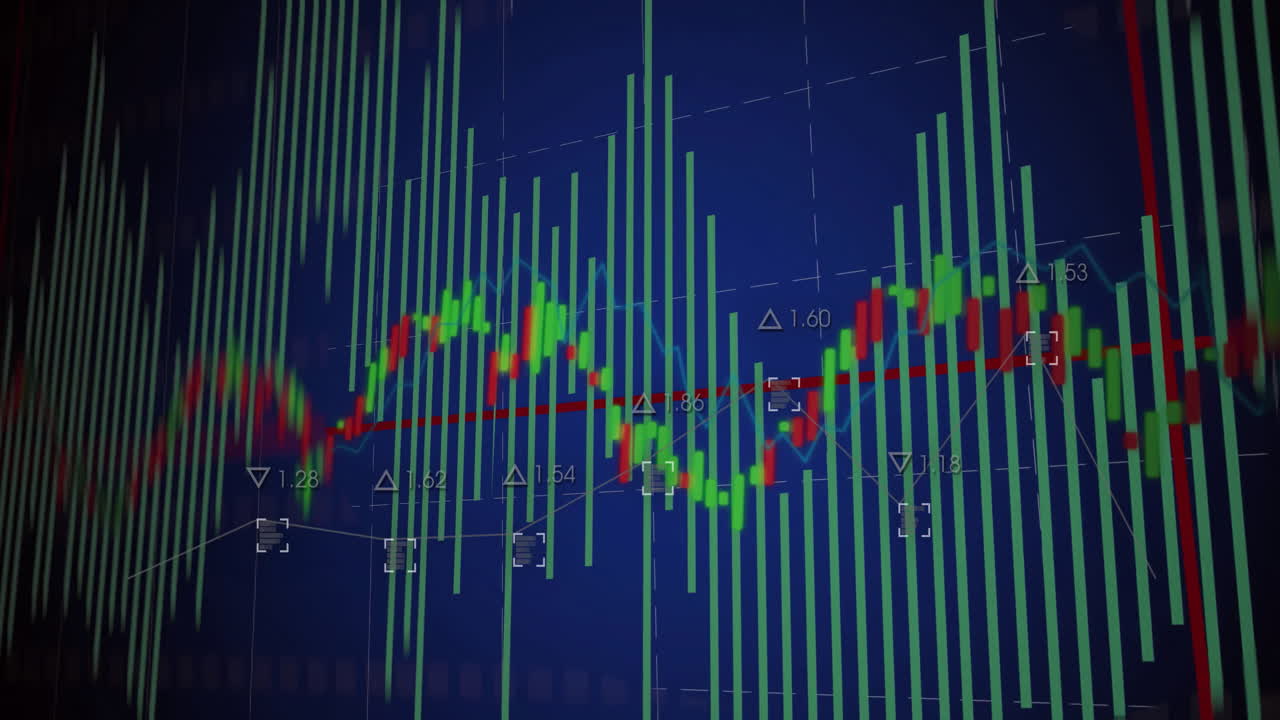 Financial data and stock market analysis animation over blue background